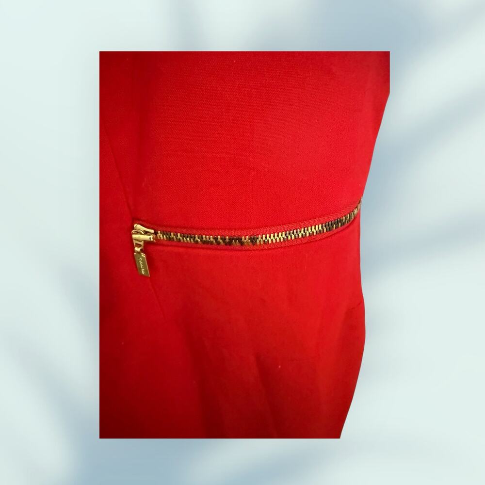 Calvin Klein Red Sleeveless Zipper Front & Back Drop Waist Dress. - Picture 10 of 15
